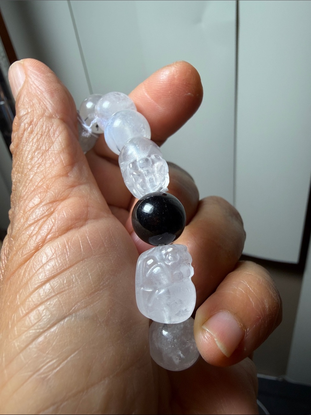 Top quality moonstone with Pixiu pair Bead Stretch Bracelet - Clear and Black